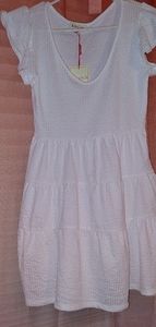 NWT Rolla Coster Short Sleeve Stretchy Tiered Ruffle Dress in White
